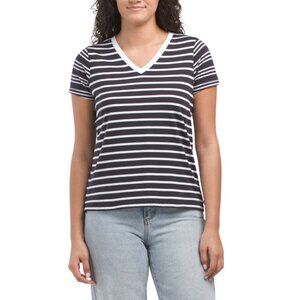 GOLDIE TEE Navy Pima Cotton Mixed Stripe V-neck Boy Tee